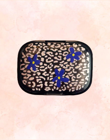 Off-White Leopard Print & Blue Flowers Pocket Pill Pot