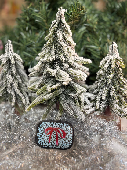 Ice Blue Leopard with Burgundy Bow