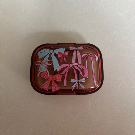 Ice Blue & Pink Bows - Peach Pill Pot