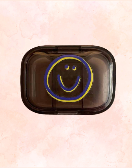 Blue Happy Face Pocket Pill Pot